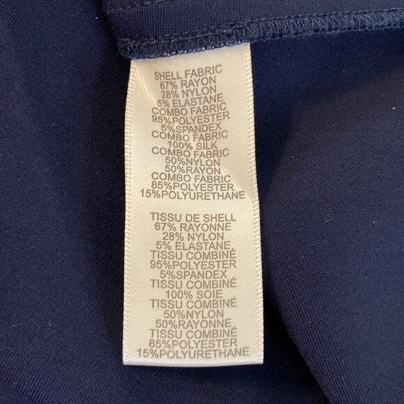 Rebecca Taylor Navy Lace Sleeve Fit and Flare Size XS Faux Leather Trim - Picture 5 of 10